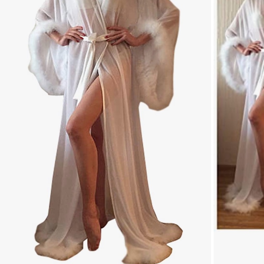 Bride White Feather Floor Length Robe